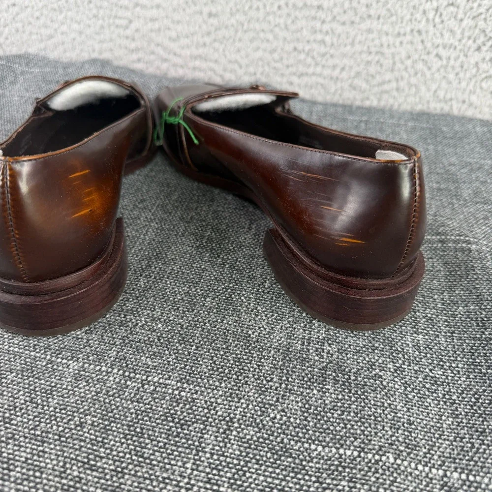 Tory Burch Loafers Womens 7 Brown Leather Square Toe Buckle Detail Block Heel